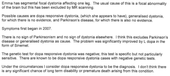 excerpt from letter in neurology dept