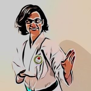 0mv7v912_400x400 stylised image of emma kyriacou in a karate stance.